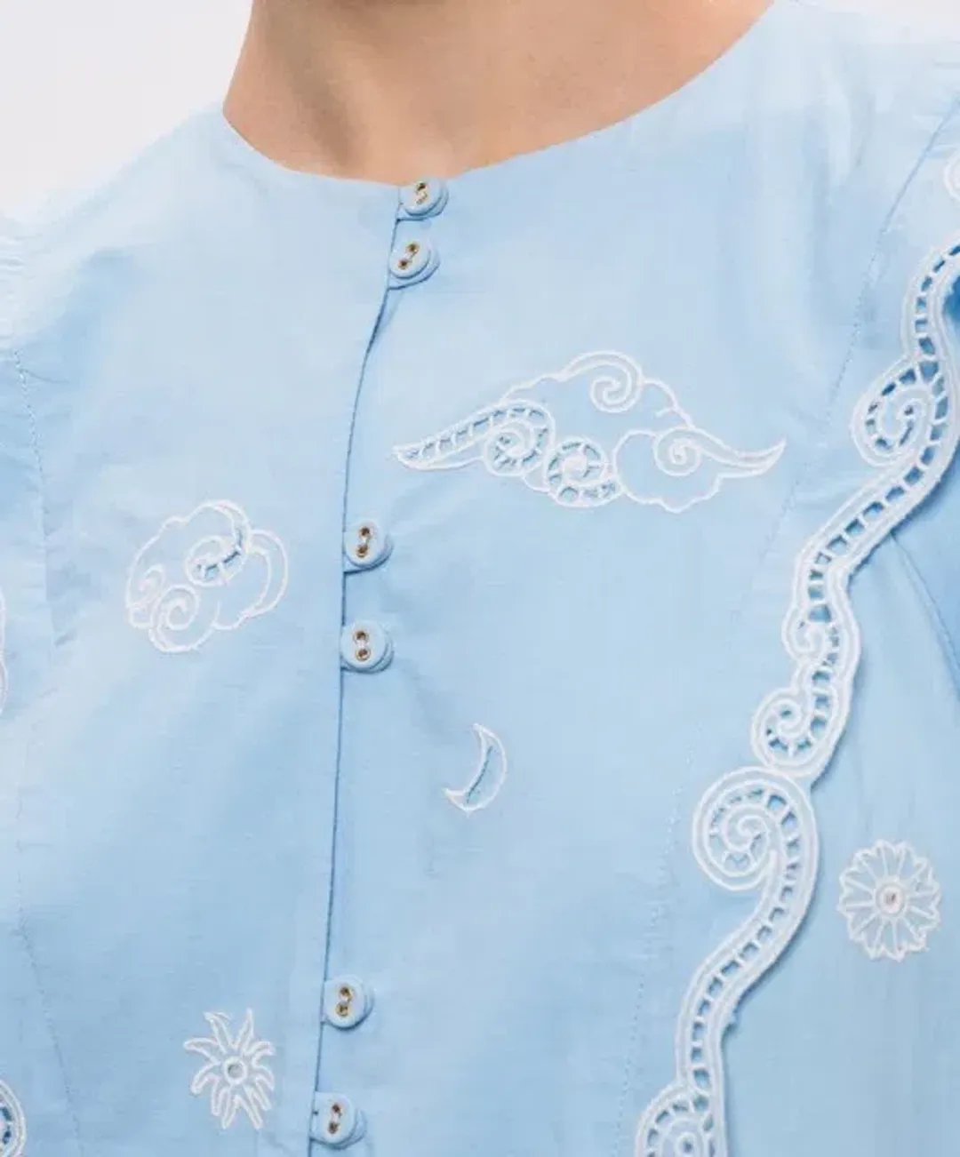 ALEMAIS Maizy Embroidered Mini Dress Blue Size 8 AU for rent on The Volte - main image