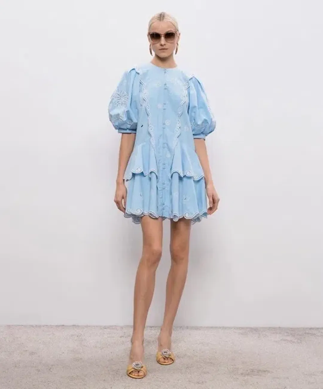 ALEMAIS Maizy Embroidered Mini Dress Blue Size 8 AU for rent on The Volte - main image