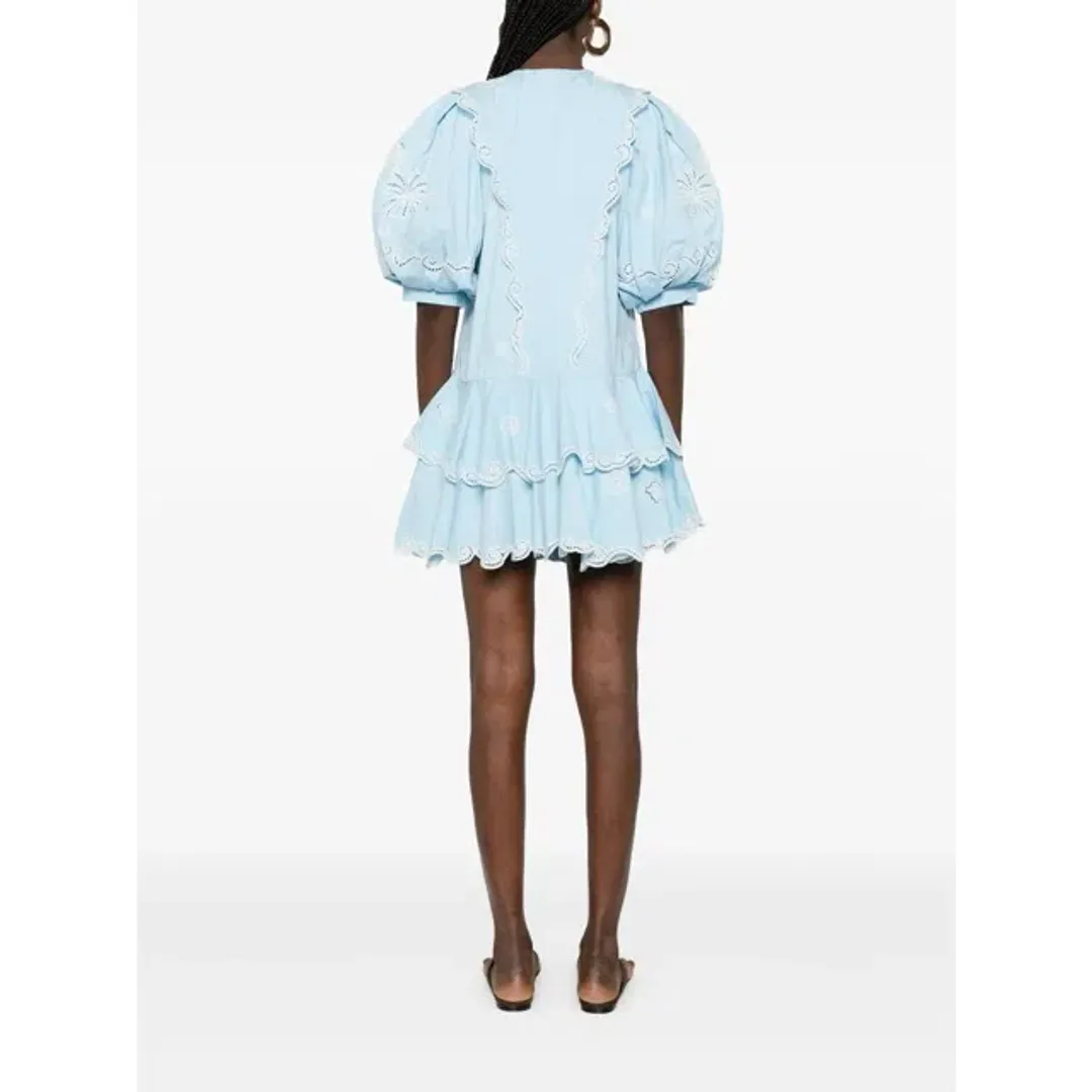 ALEMAIS Maizy Embroidered Mini Dress Blue Size 8 AU for rent on The Volte - main image