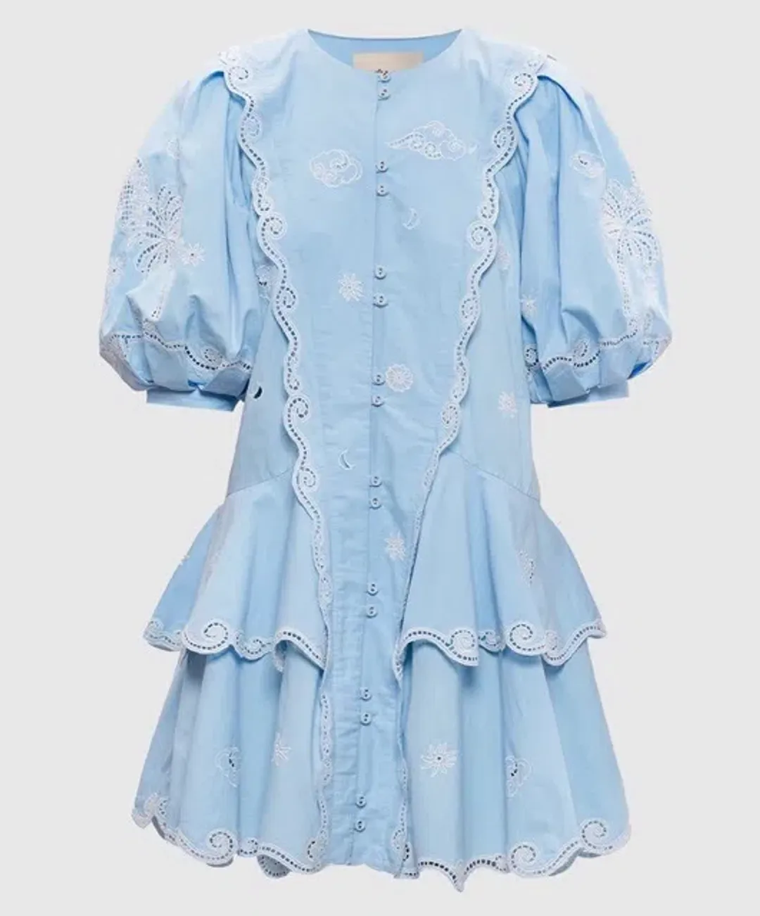 ALEMAIS Maizy Embroidered Mini Dress Blue Size 8 AU for rent on The Volte - main image