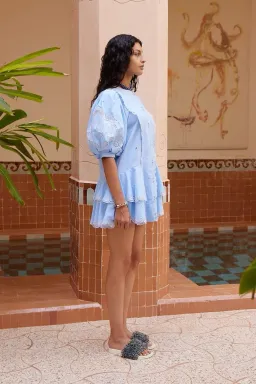 ALEMAIS Maizy Embroidered Mini Dress Blue Size 8 AU for rent on The Volte - image 2