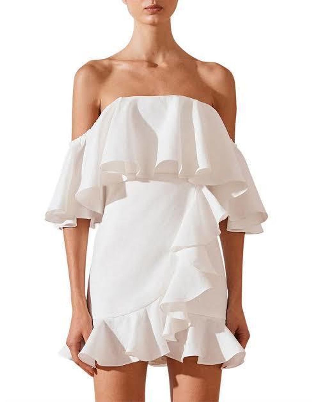 Shona Joy OTS Ruffle mini dress for rent on The Volte - main image