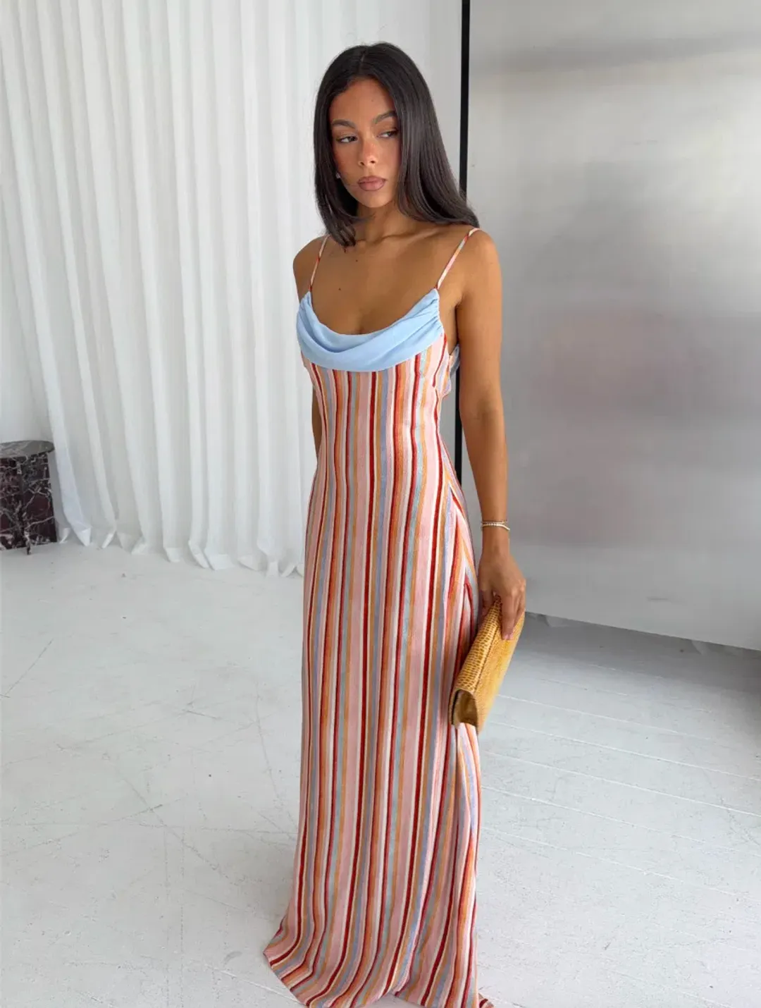With Harper lu, Draped Slip Dress, Blush Stripe, size AU6  for rent on The Volte - main image