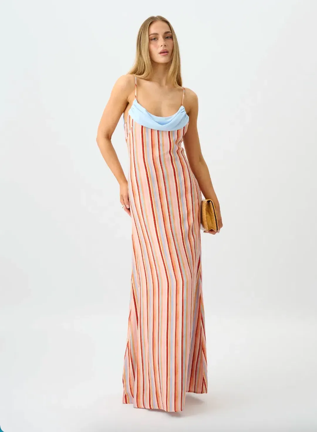 With Harper lu, Draped Slip Dress, Blush Stripe, size AU6  for rent on The Volte - main image