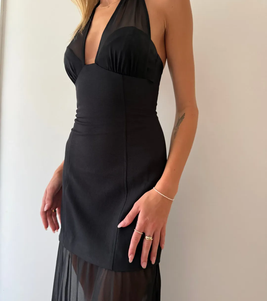 KOOKÄI Black Oyster Mesh Maxi Dress, size au4.  for rent on The Volte - main image