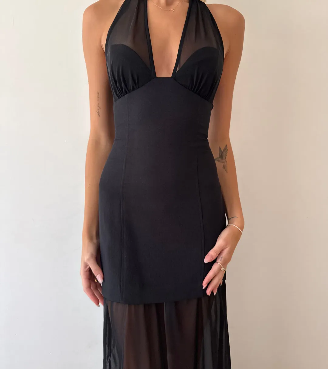 KOOKÄI Black Oyster Mesh Maxi Dress, size au4.  for rent on The Volte - main image
