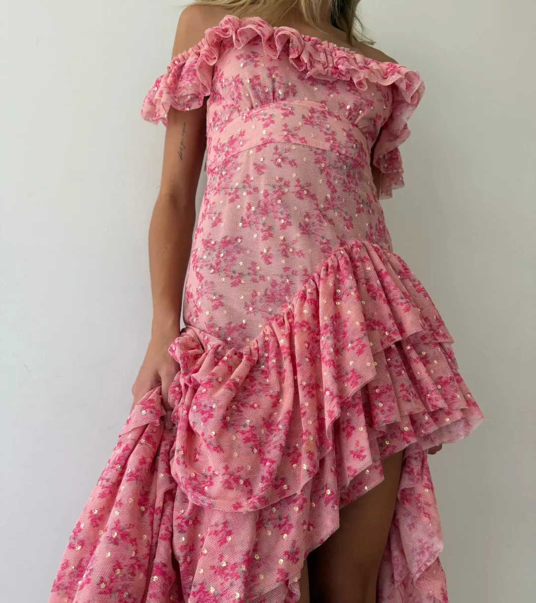LoveShackFancy Winslow High-Low Dress, size 00, Autumn Rose  for rent on The Volte - main image