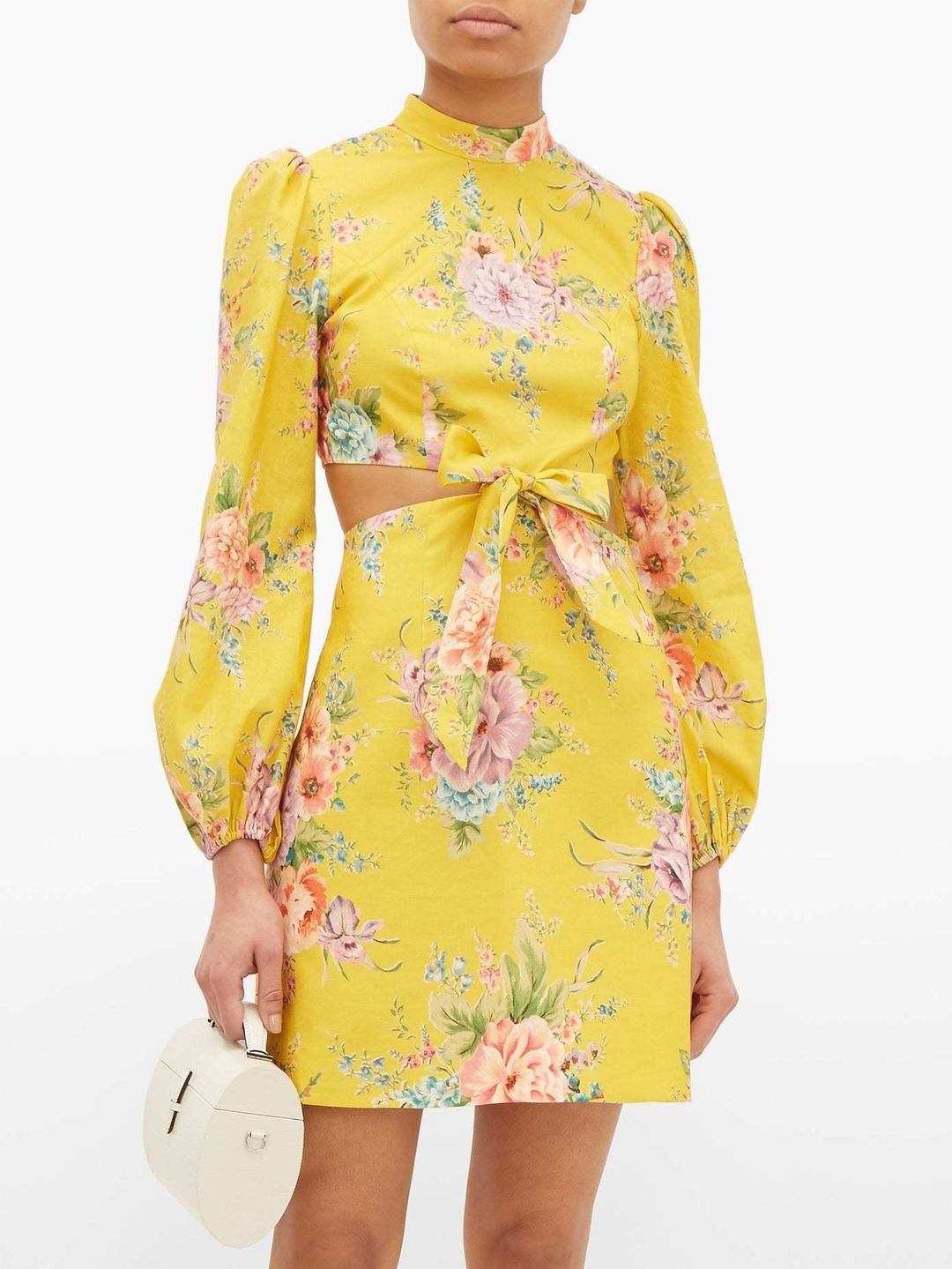 Zimmermann  Zinnia Bow Cut Out Short Dress Yellow Size 6 for rent on The Volte - main image