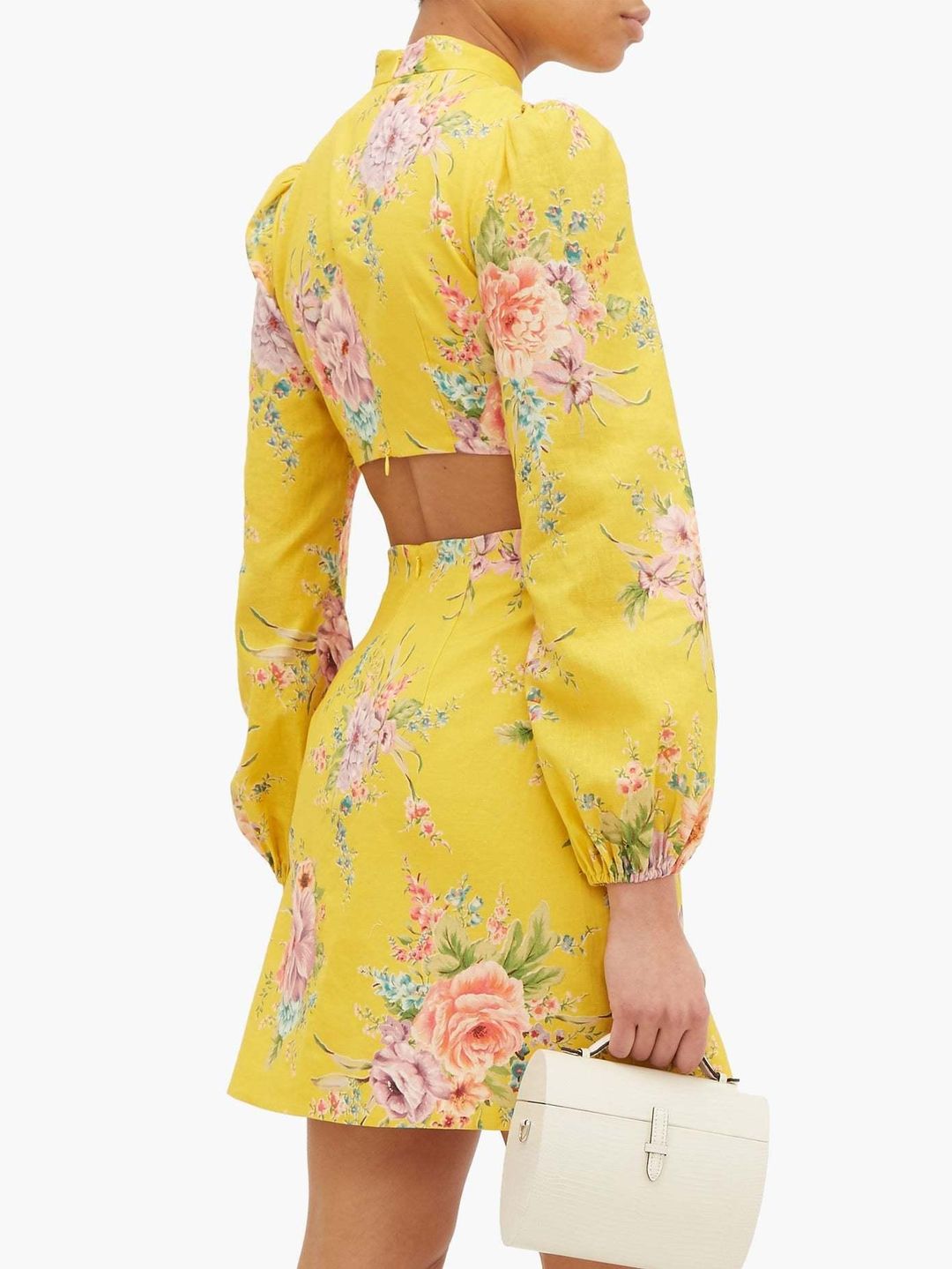 Zimmermann  Zinnia Bow Cut Out Short Dress Yellow Size 6 for rent on The Volte - main image