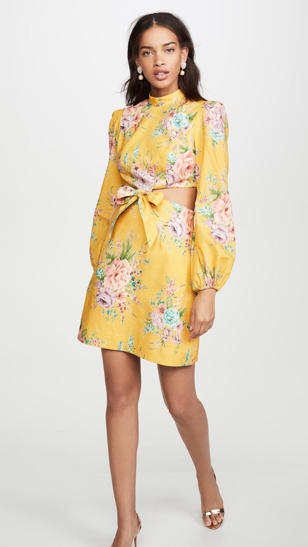Zimmermann  Zinnia Bow Cut Out Short Dress Yellow Size 6 for rent on The Volte - main image