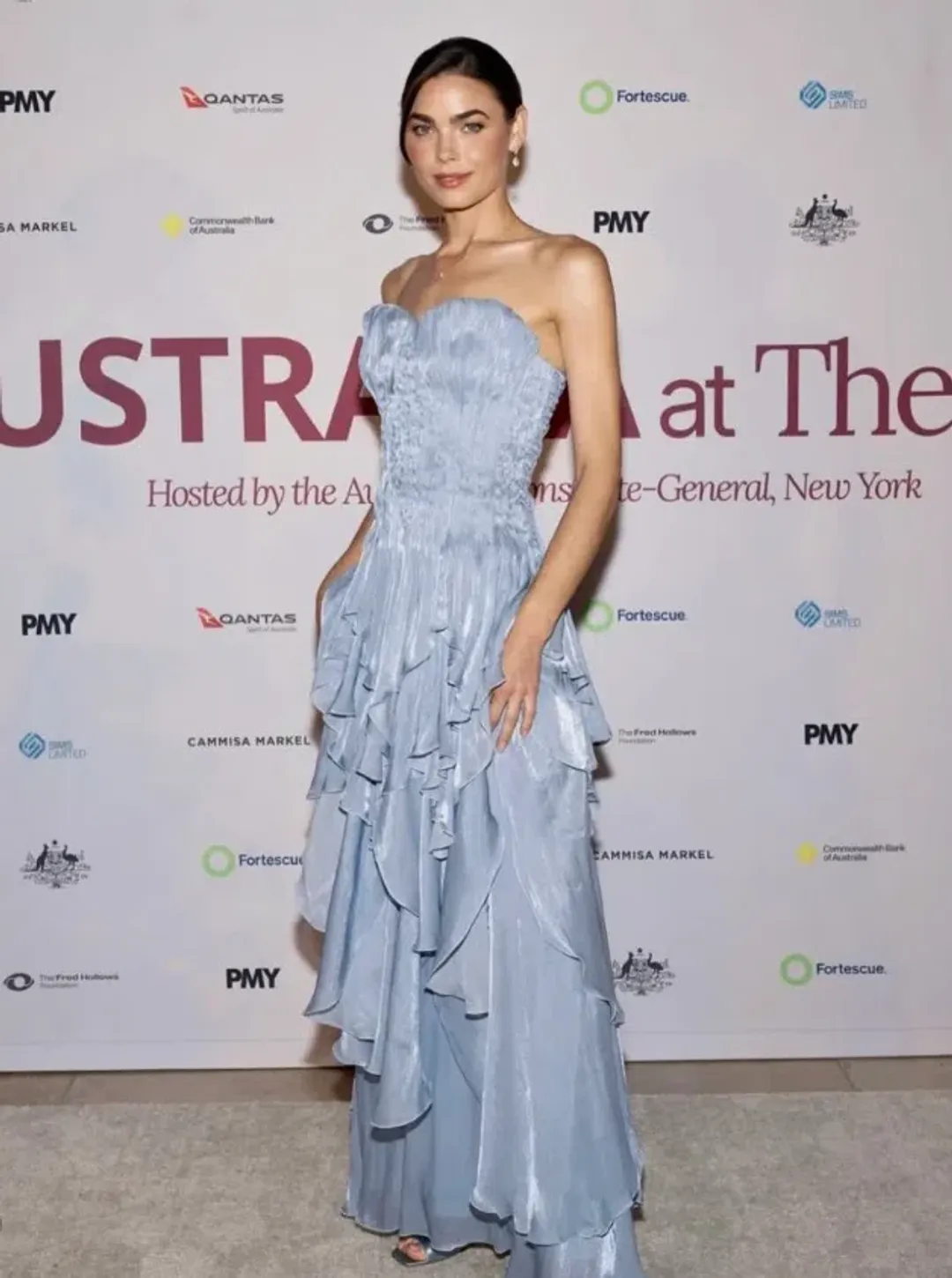 Aje Gleam Gown in Metallic Blue Size 8 for rent on The Volte - main image