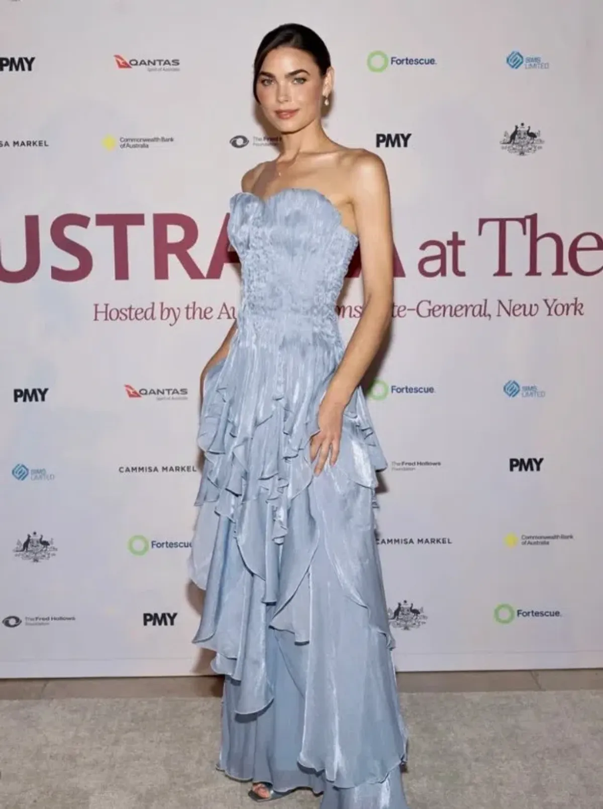 Aje Gleam Gown in Metallic Blue Size 6 for rent on The Volte - main image