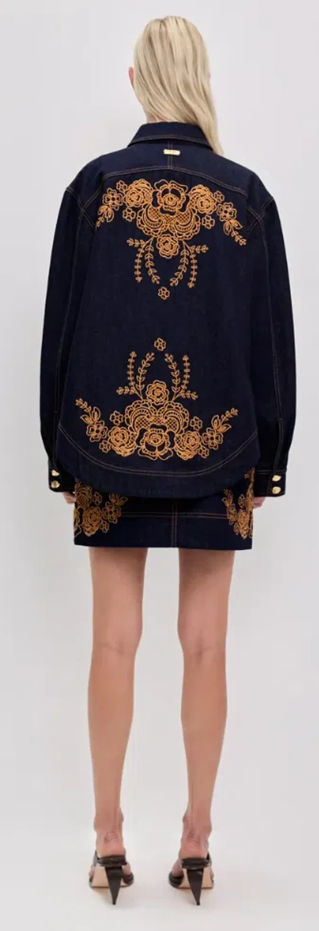 AJE Embroidered Denim Set | Skirt 10, Top 6 for rent on The Volte - main image