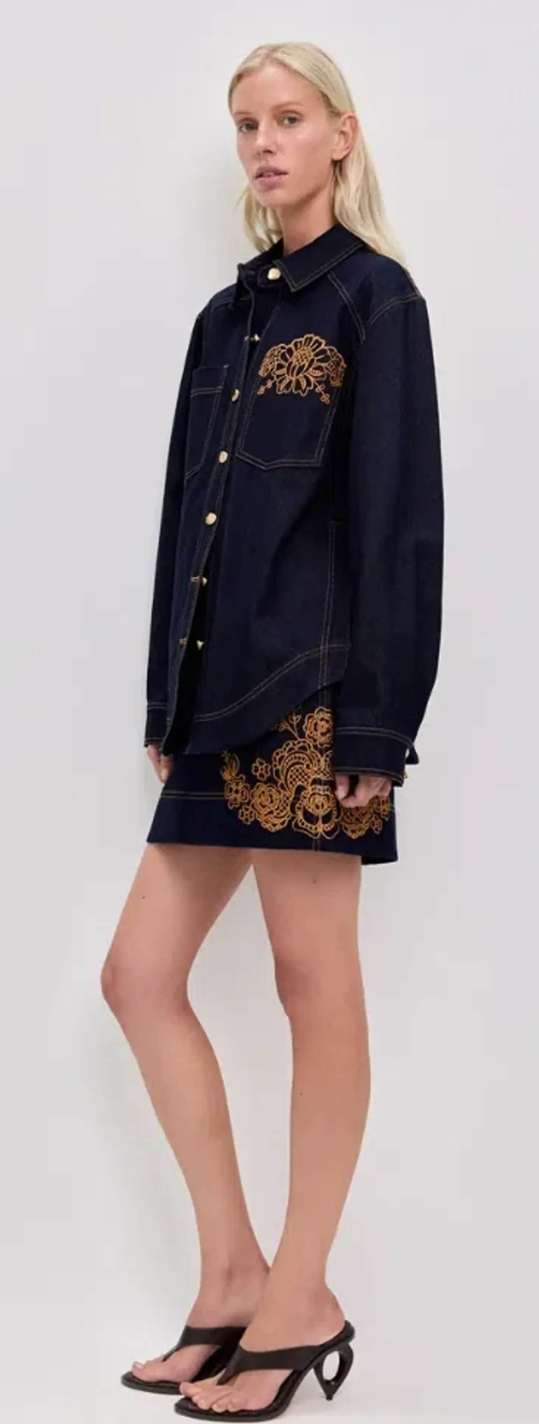 AJE Embroidered Denim Set | Skirt 10, Top 6 for rent on The Volte - main image