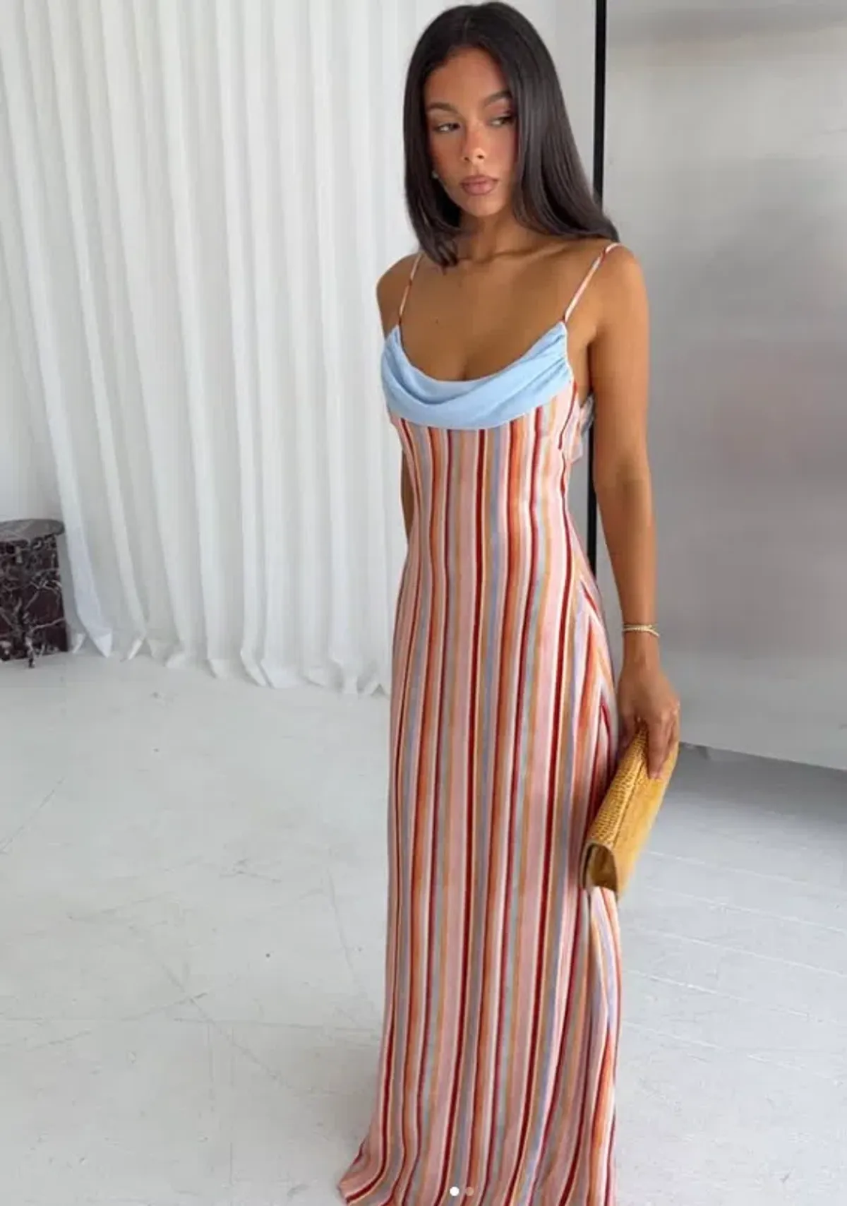 With Harper Lu Draped Slip Maxi Dress in Blush Stripe 8 for rent on The Volte - main image