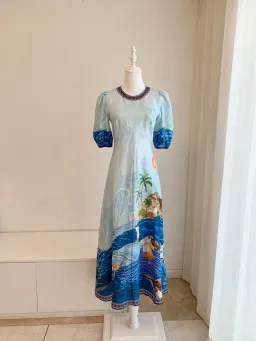 ALEMAIS Island Exclusive Midi Dress Blue Print Size 10 AU for rent on The Volte - image 8