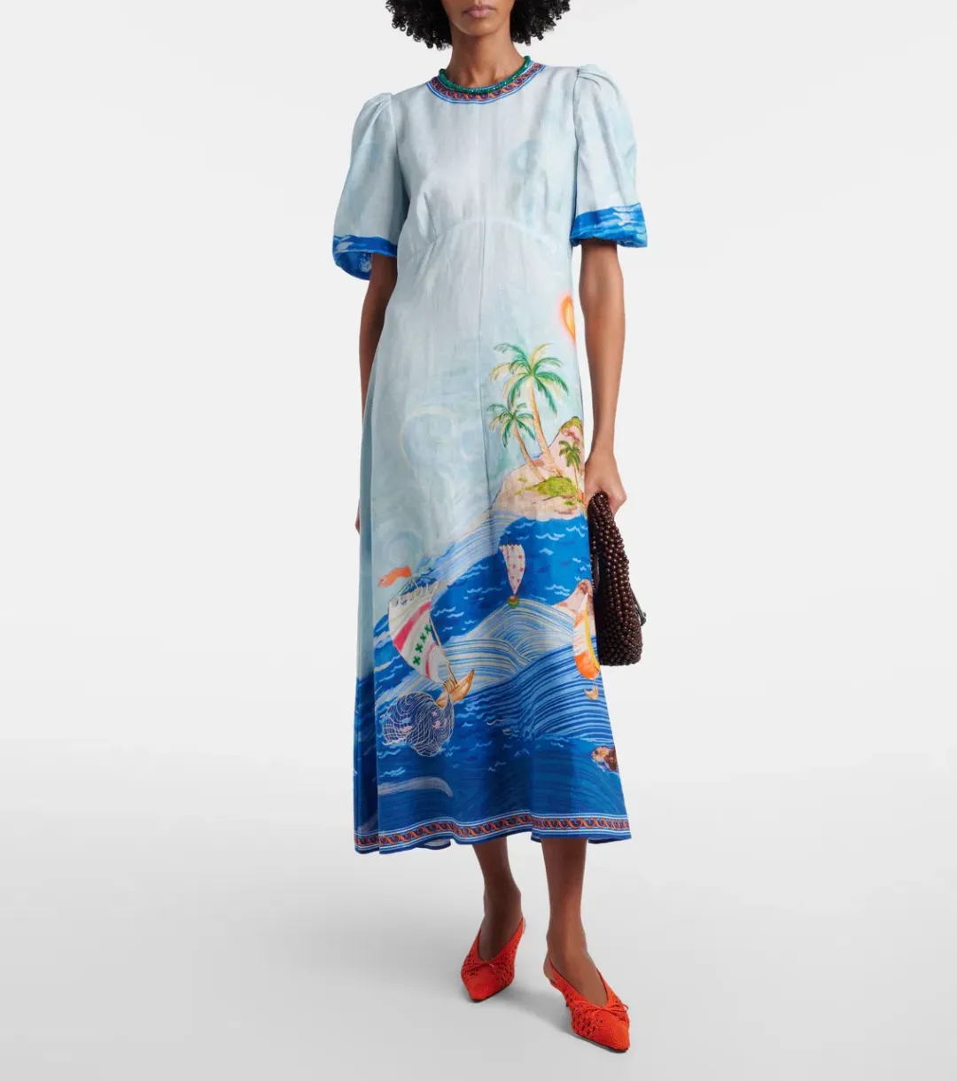 ALEMAIS Island Exclusive Midi Dress Blue Print Size 10 AU for rent on The Volte - main image