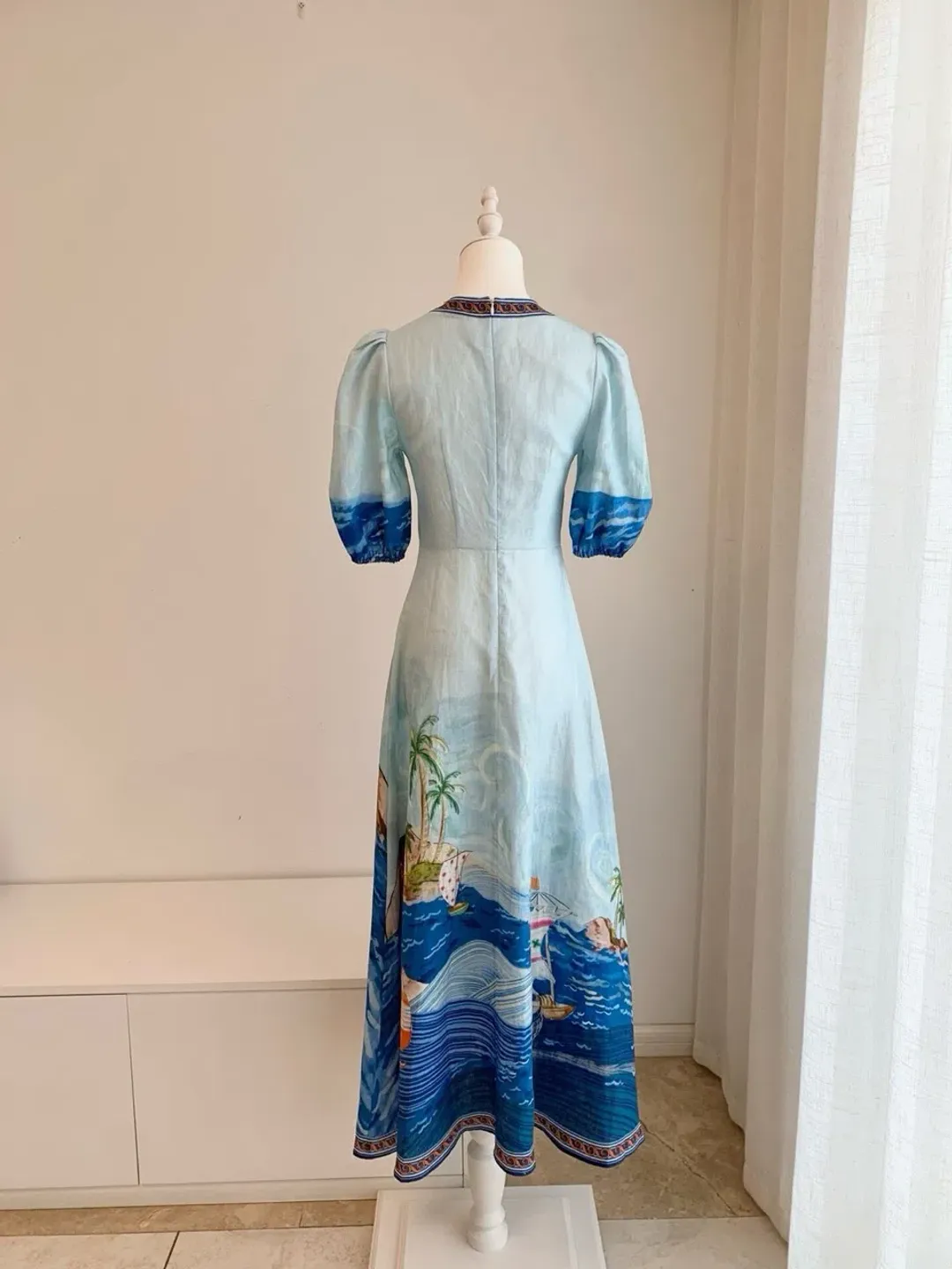 ALEMAIS Island Exclusive Midi Dress Blue Print Size 10 AU for rent on The Volte - main image
