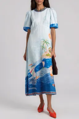 ALEMAIS Island Exclusive Midi Dress Blue Print Size 10 AU for rent on The Volte - image 7