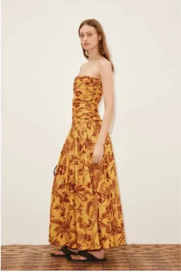 ALEMAIS Banana Blossom Ruched Gown Marigold Print Size 8 AU for rent on The Volte - image 9