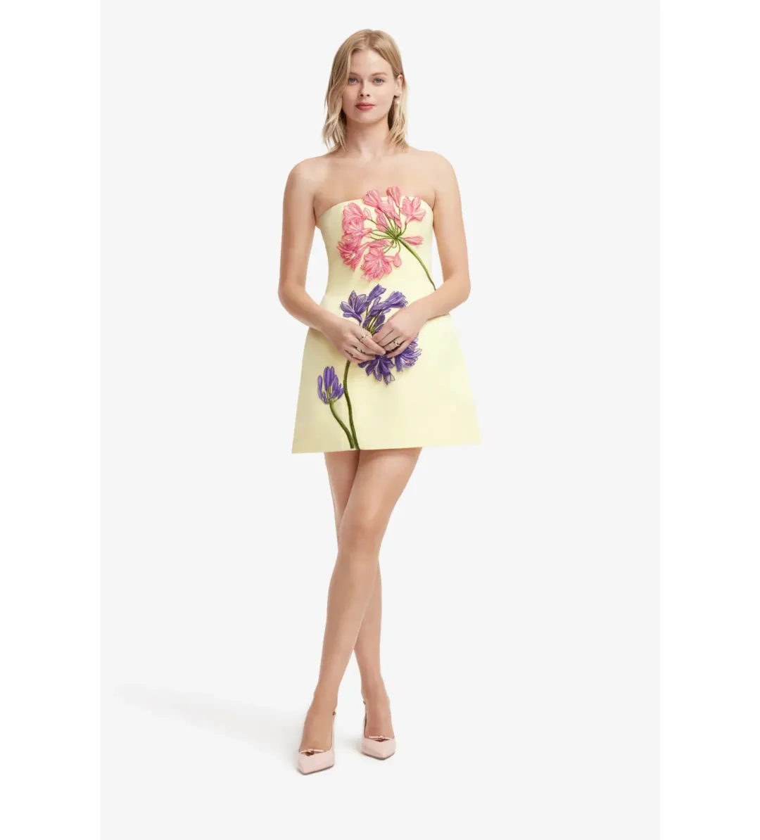 Leo Lin Roselle Appliqué Bustier Mini Dress l Agapanthus Print Size AU 8 for rent on The Volte - main image