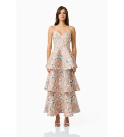 Elliatt Bloomia Tiered Maxi Gown in Peach and Green Size S / AU 8 for rent on The Volte - image 1