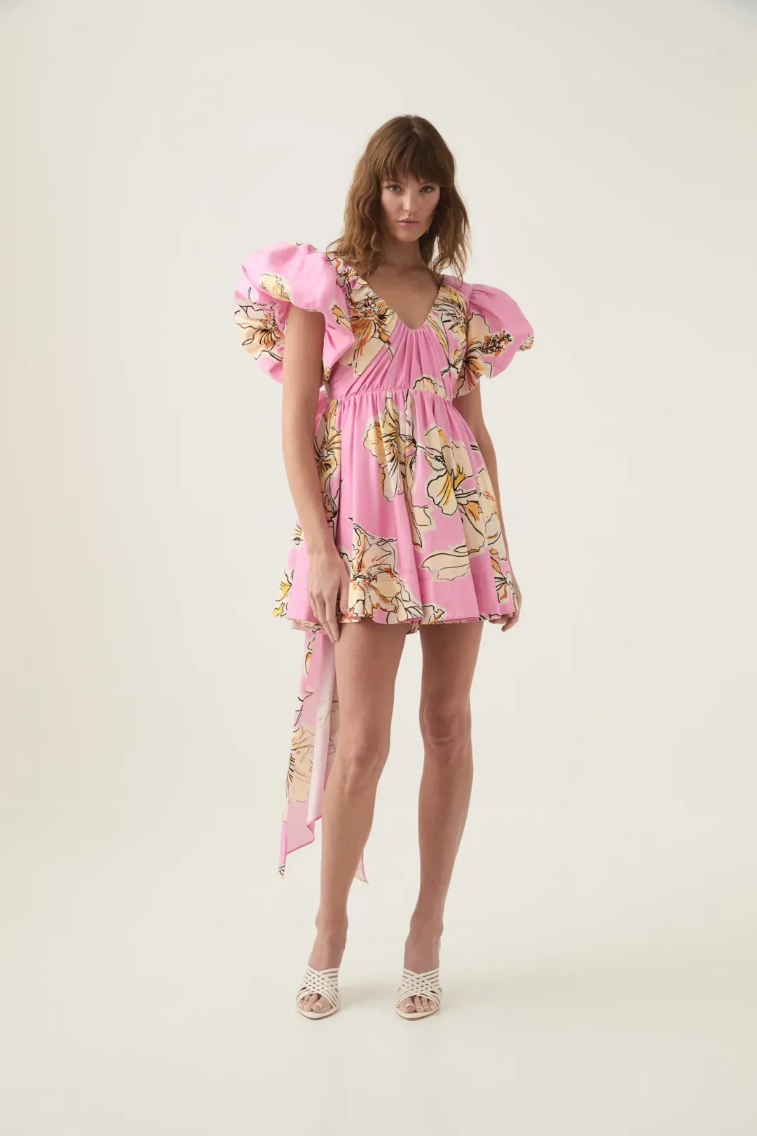 AJE Gretta Bow Back Mini Dress Pink Hibiscus Size 8 for rent on The Volte - main image