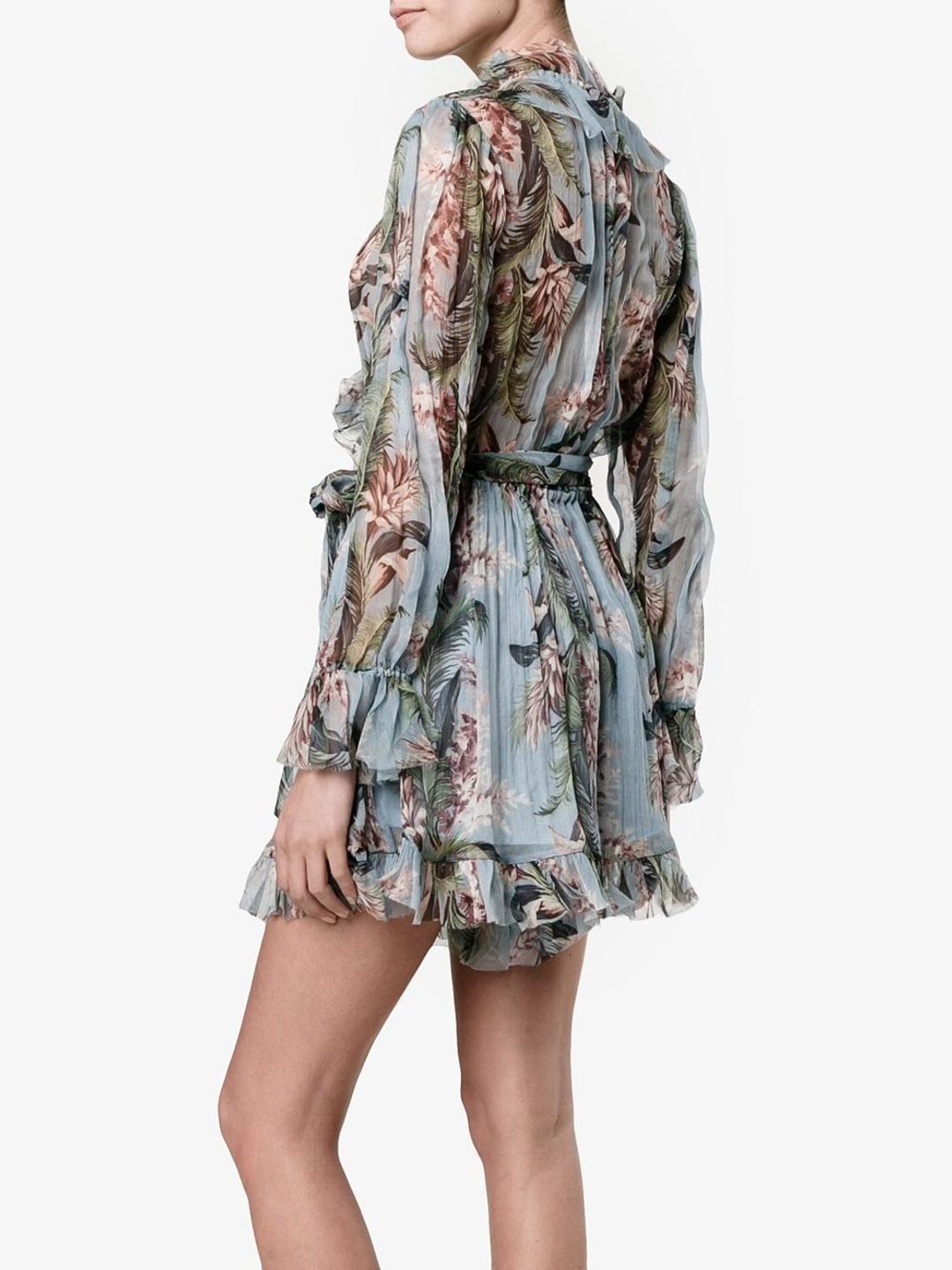 Zimmermann Winsome Ruffle Playsuit Sky Sunbleach Floral Size 8 for rent on The Volte - main image