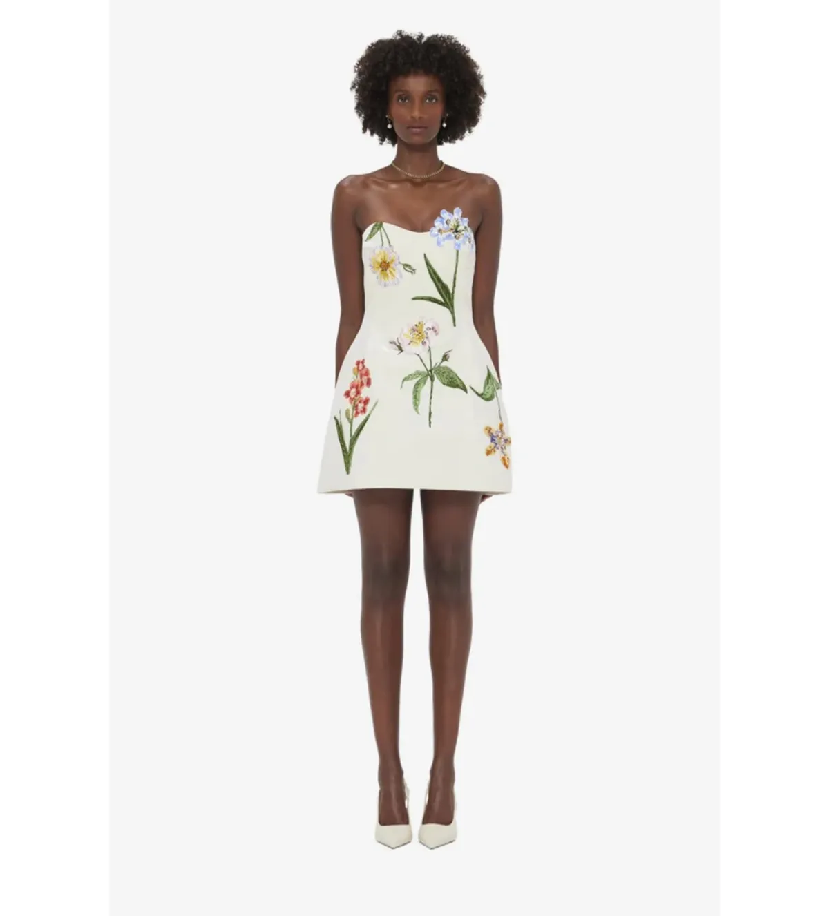 Leo Lin Rosario Velvet Mini Dress Botanical Print in Snow Size 10 for rent on The Volte - main image