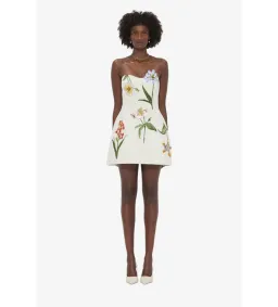 Leo Lin Rosario Velvet Mini Dress Botanical Print in Snow Size 10 for rent on The Volte - image 1