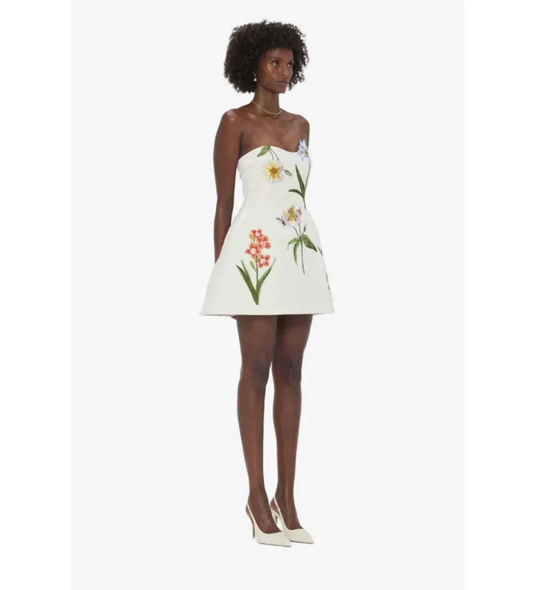 Leo Lin Rosario Velvet Mini Dress Botanical Print in Snow Size 10 for rent on The Volte - main image