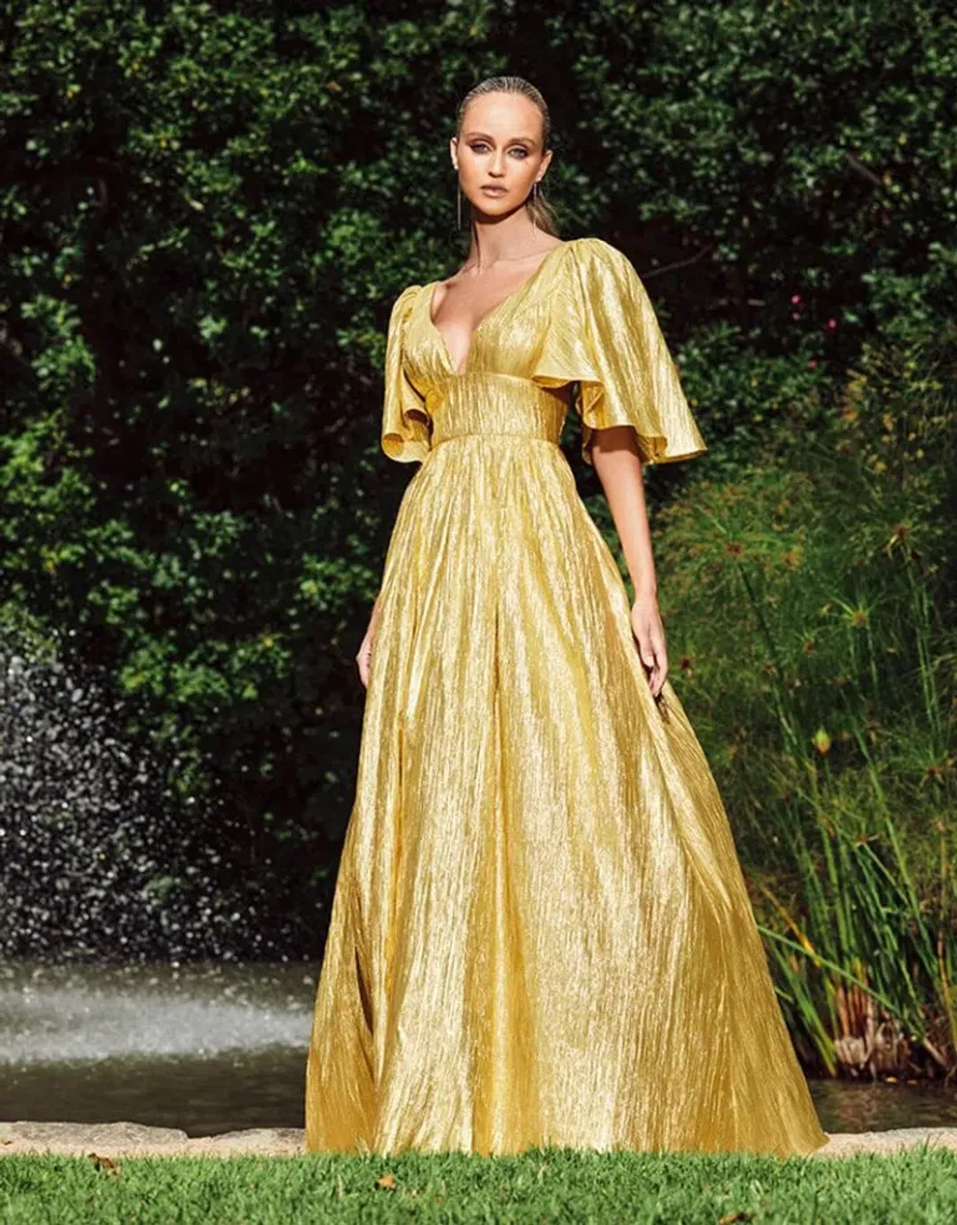 Bariano Gold Gown size 14 for rent on The Volte - main image