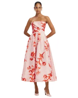 Leo Lin Lynn Jacquard Bustier Midi Dress Magnolia Print Size 12 for rent on The Volte - image 1