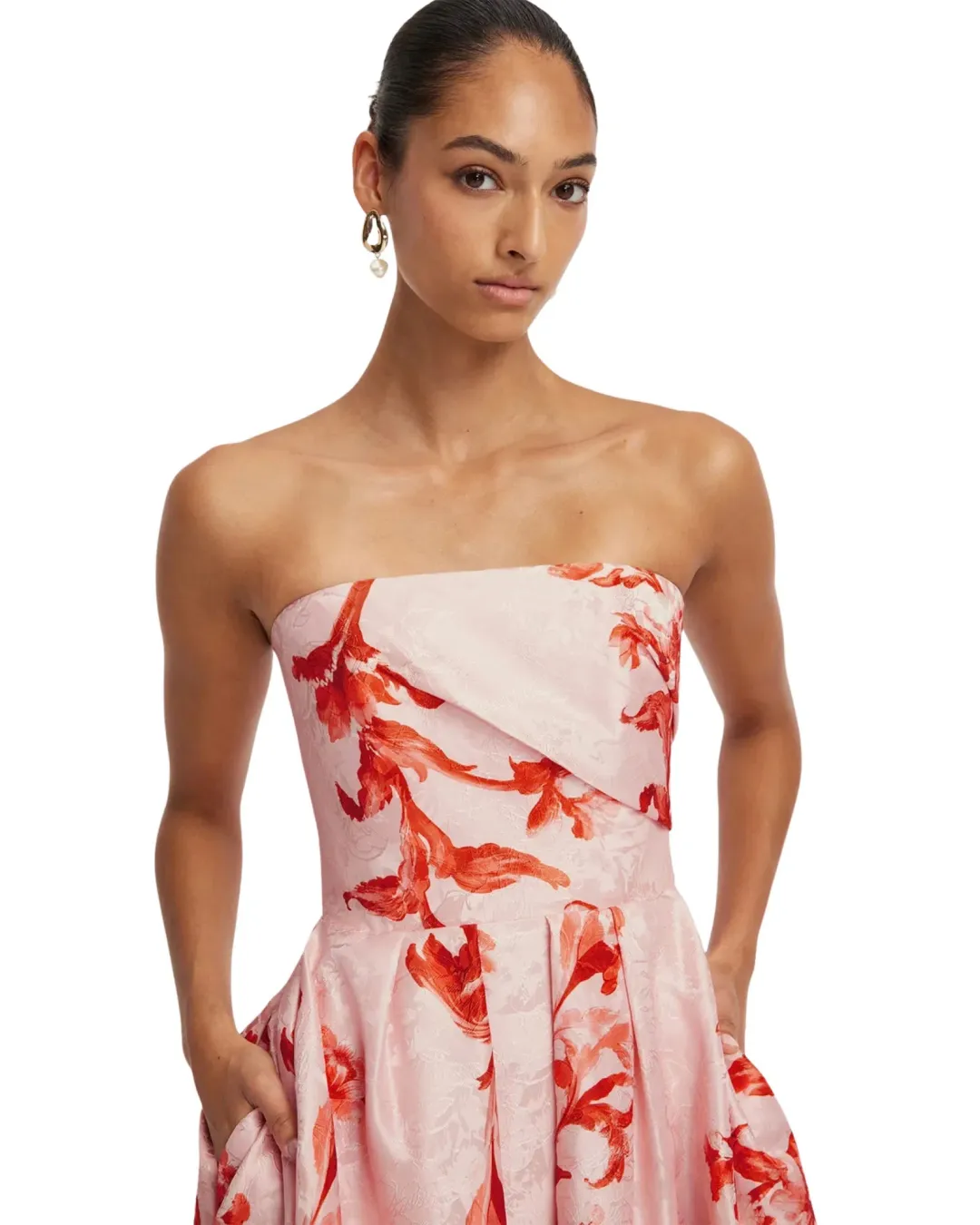 Leo Lin Lynn Jacquard Bustier Midi Dress Magnolia Print Size 12 for rent on The Volte - main image