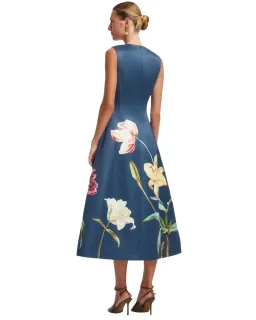 Leo Lin Cleo Embroidered Sleeveless Midi Dress Lily Print Indigo Size 14 for rent on The Volte - image 2