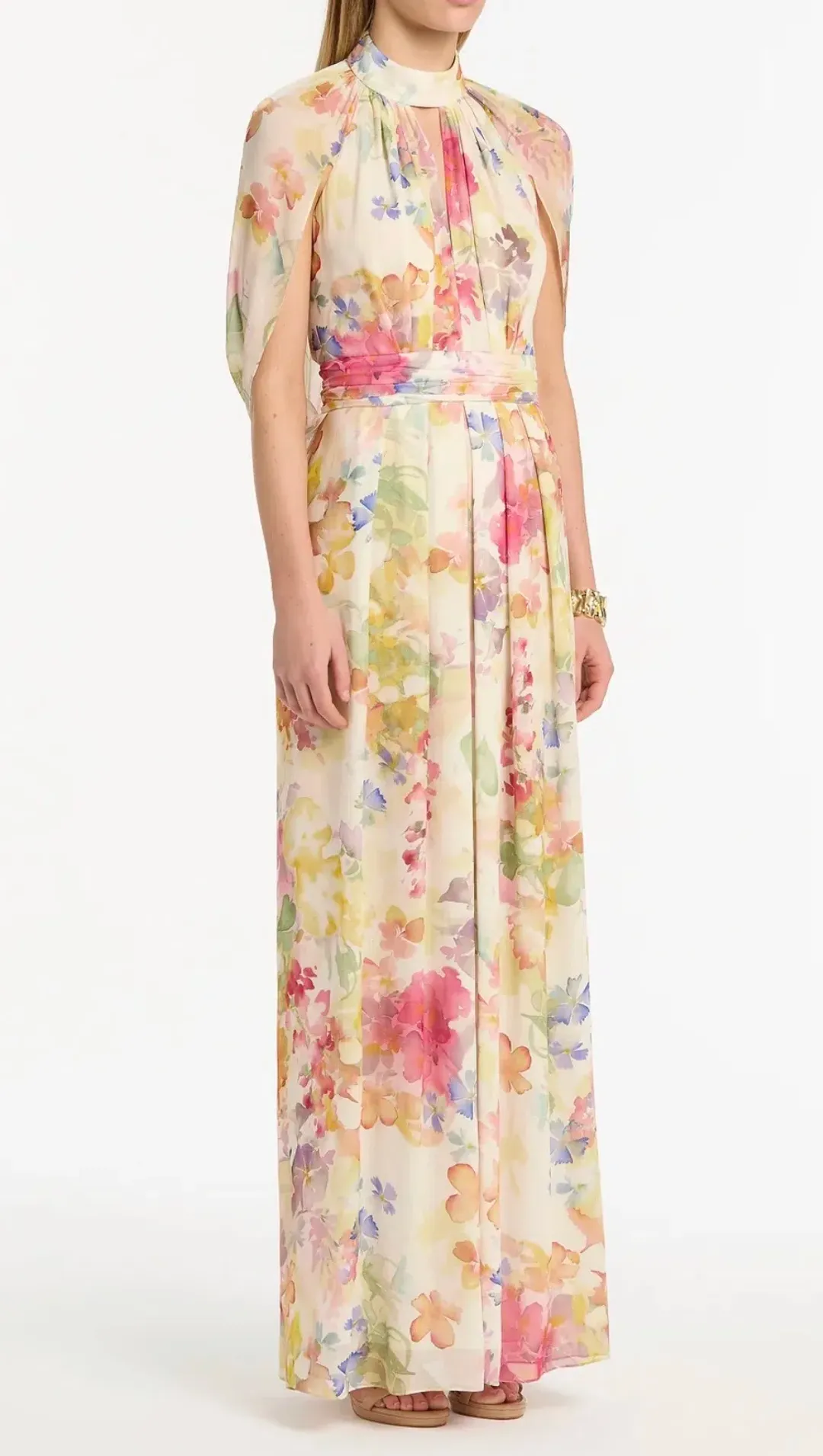 CARLA ZAMPATTI ETHEREA BLOOM HALTER CAPE GOWN size 12 for rent on The Volte - main image