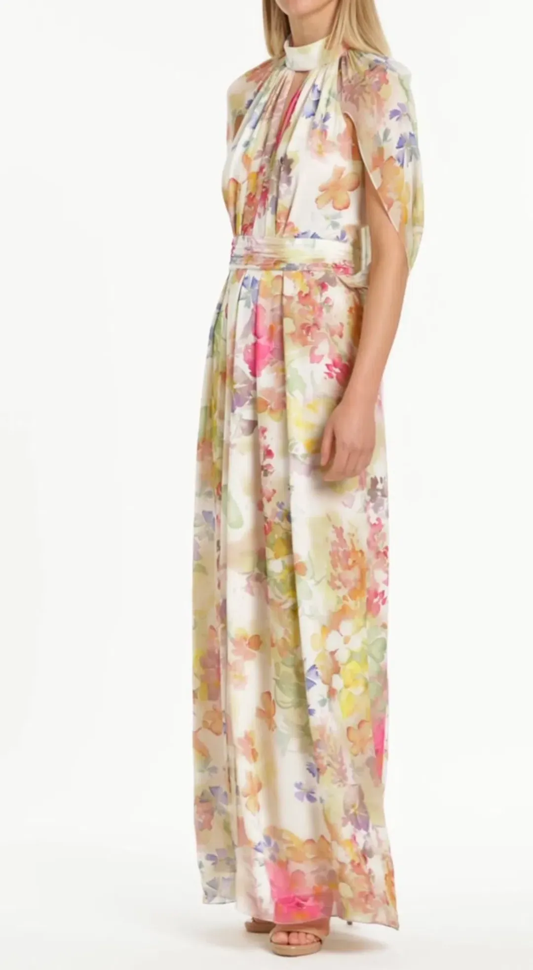 CARLA ZAMPATTI ETHEREA BLOOM HALTER CAPE GOWN size 12 for rent on The Volte - main image