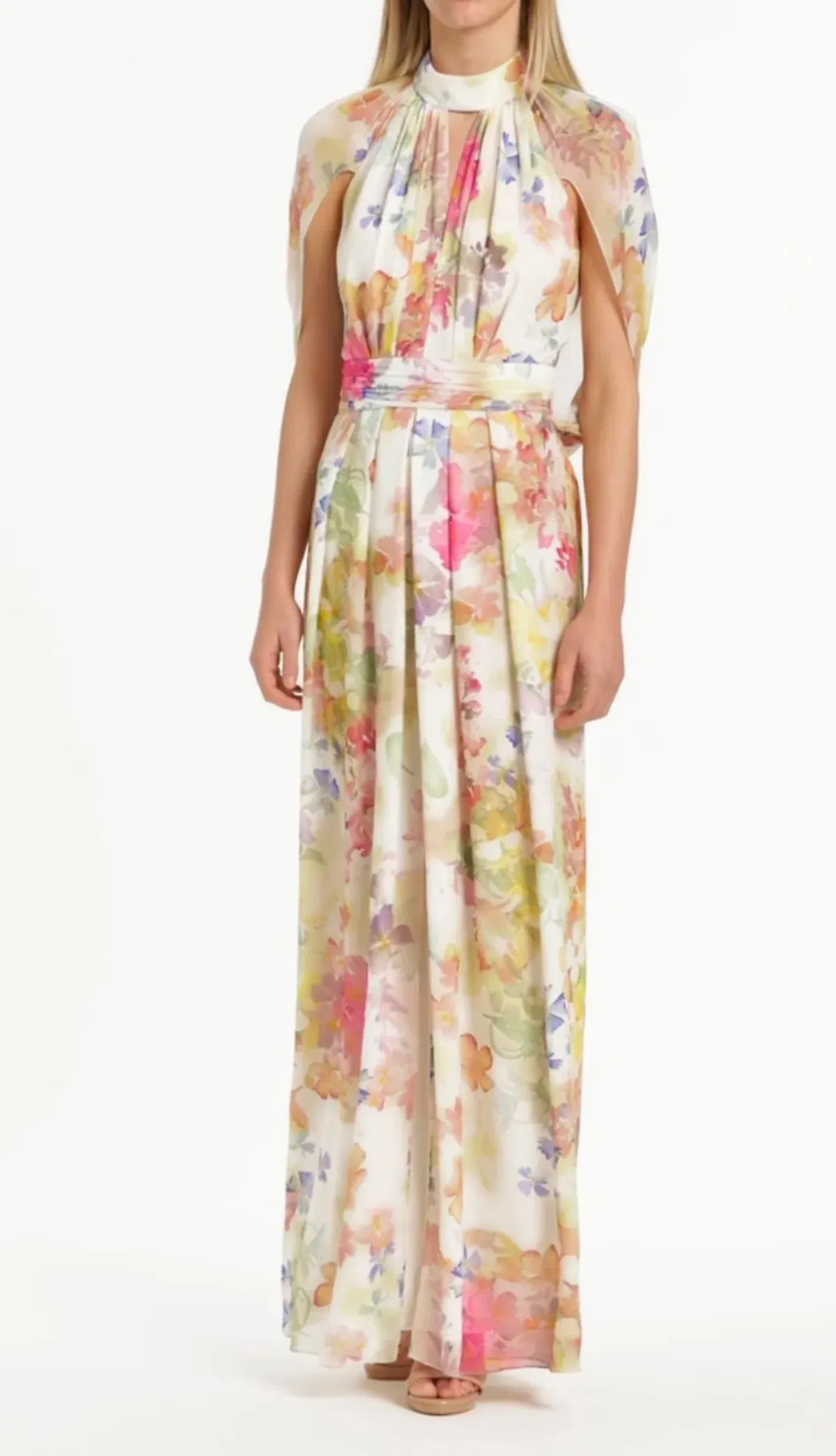 CARLA ZAMPATTI ETHEREA BLOOM HALTER CAPE GOWN size 12 for rent on The Volte - main image