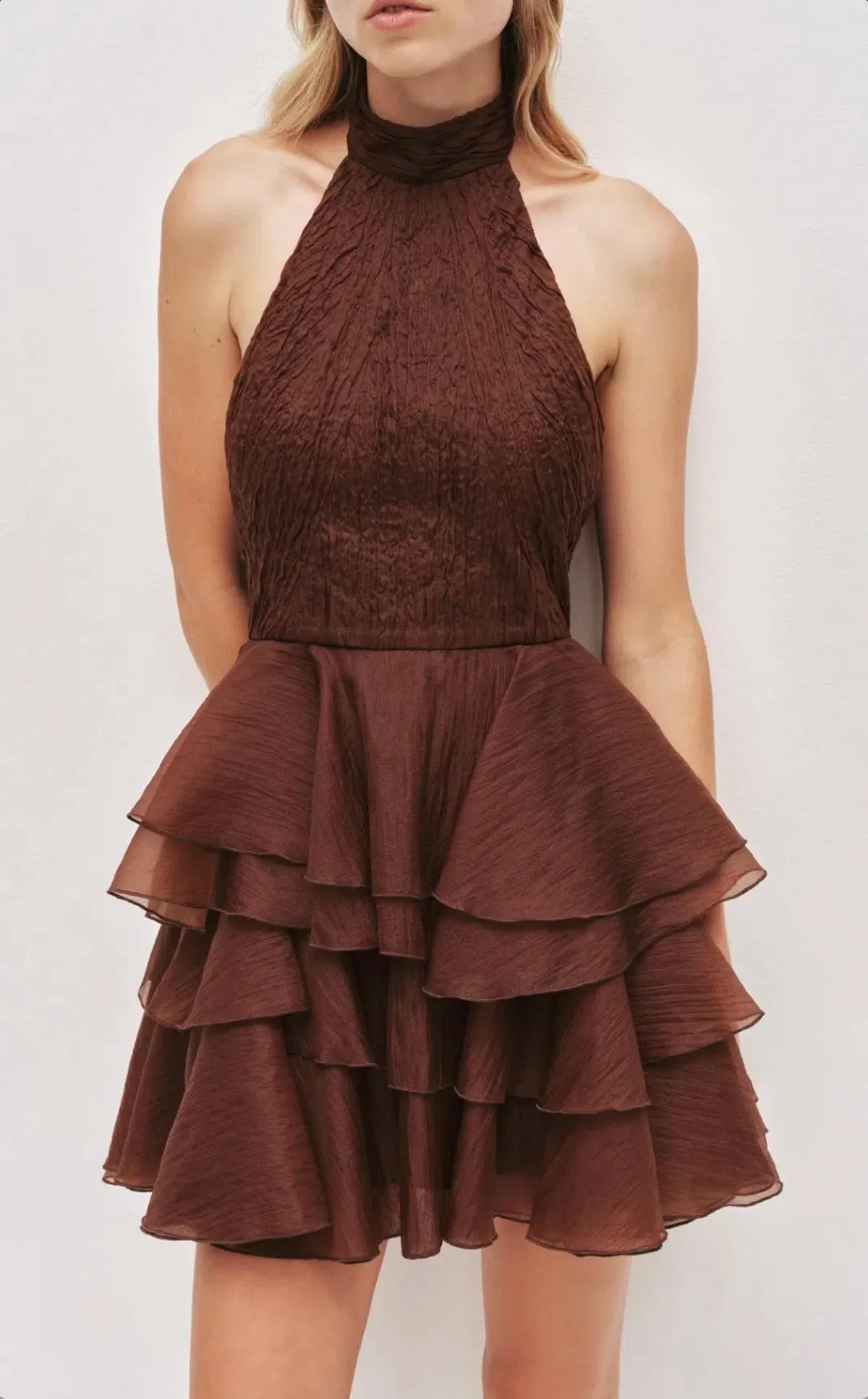 AJE - Fayette Mini Dress in Dark Chocolate Size 10 for rent on The Volte - main image