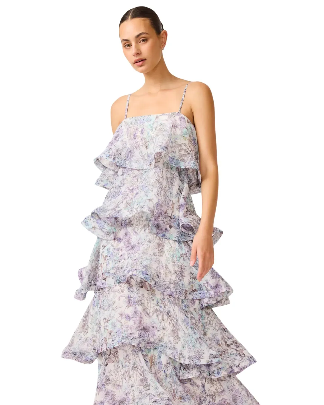 Elliatt Rosaria Tiered Maxi Gown Purple Floral Size M / AU 10 for rent on The Volte - main image