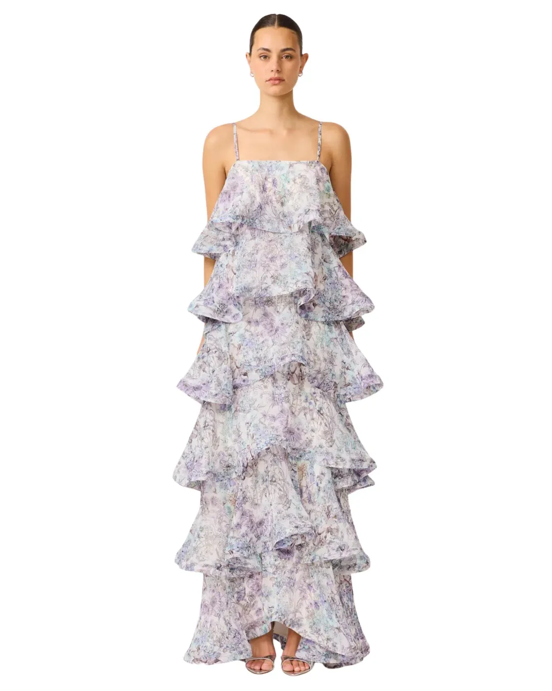 Elliatt Rosaria Tiered Maxi Gown Purple Floral Size M / AU 10 for rent on The Volte - main image