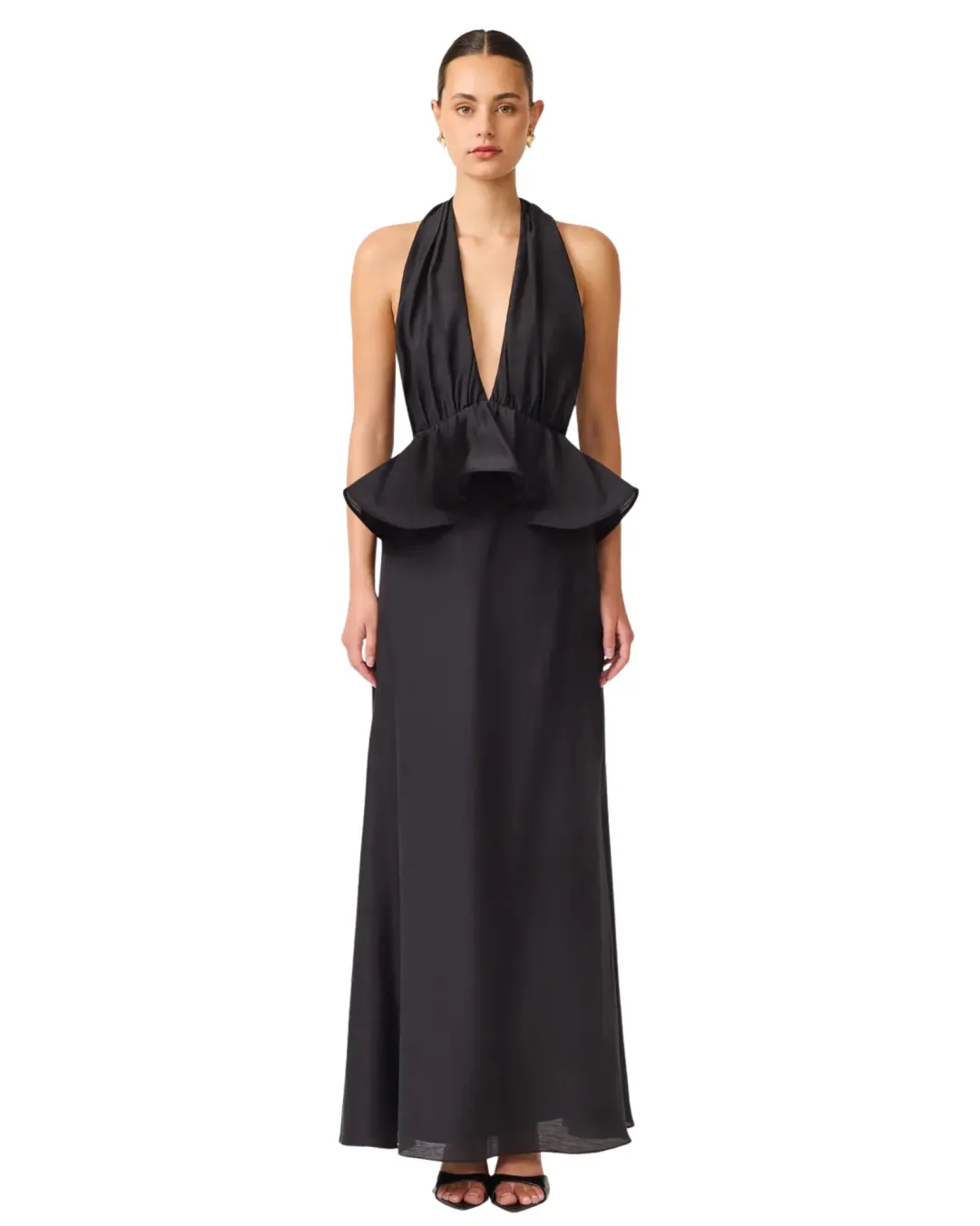 Elliatt Fiorina Halter Peplum Maxi Gown Black Size M / AU 10 for rent on The Volte - main image