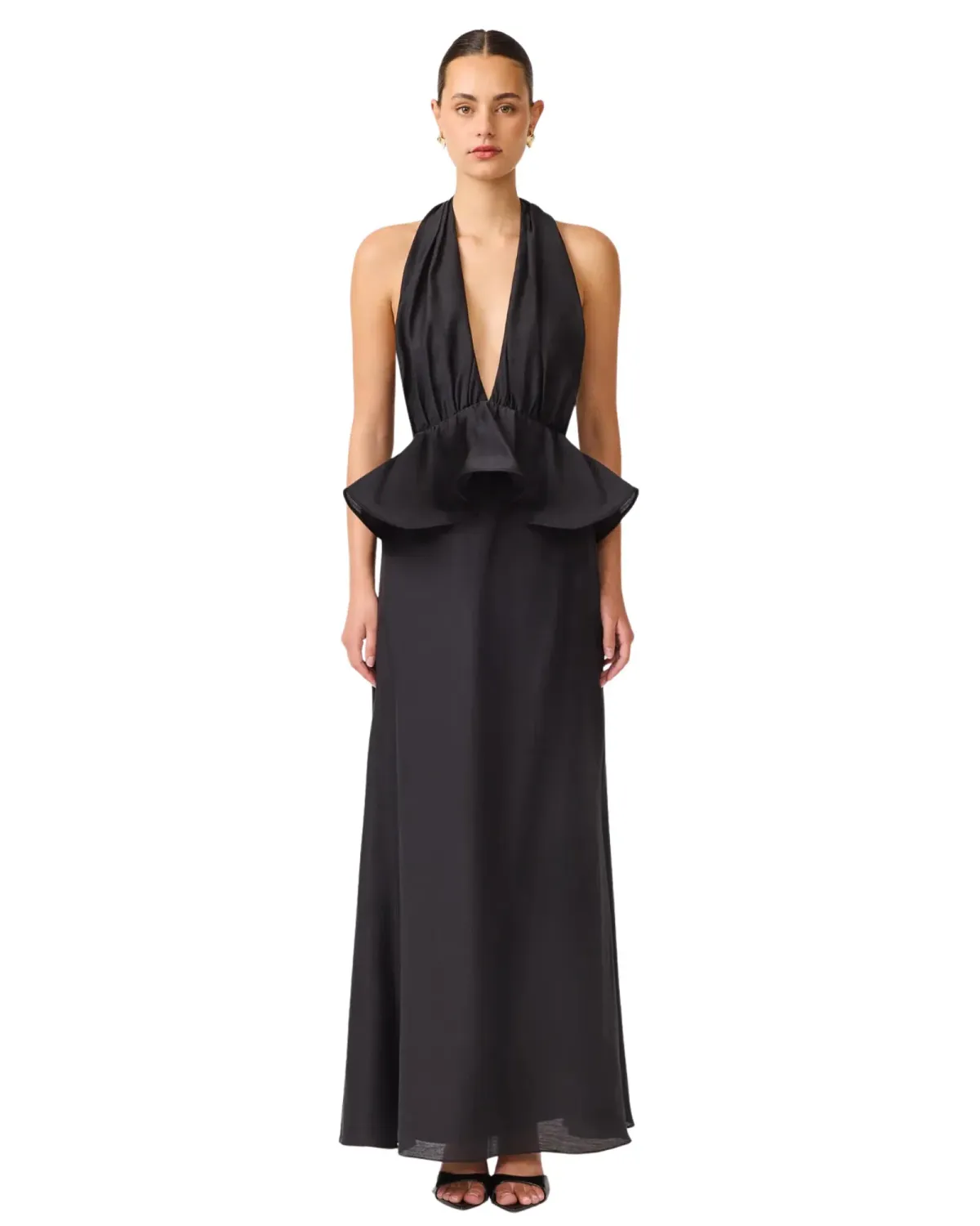 Elliatt Fiorina Halter Peplum Maxi Gown Black Size M / AU 10 for rent on The Volte - main image