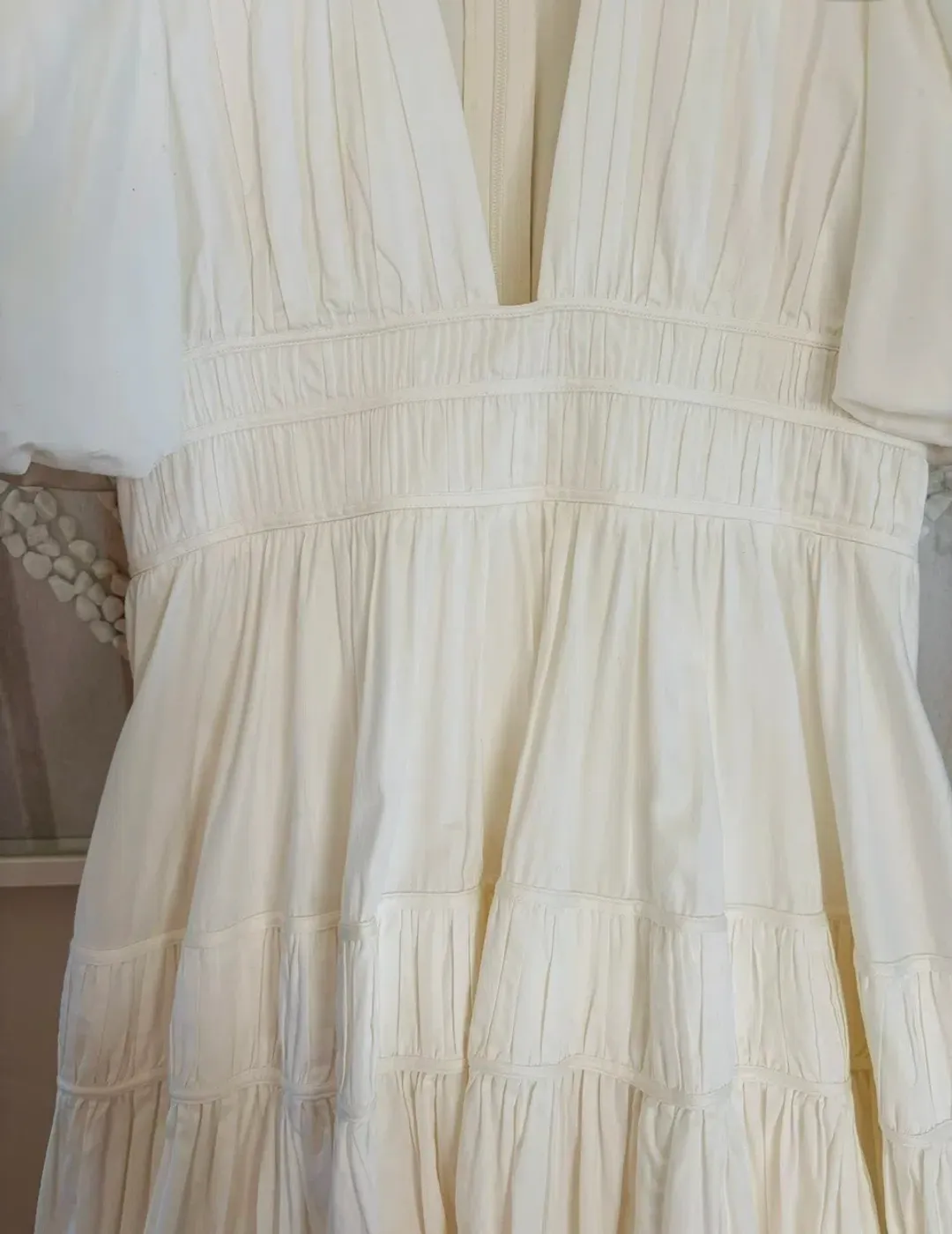 As New - AJE NEW - FALLINGWATER RUCHED WHITE MIDI DRESS Size:12 for rent on The Volte - main image