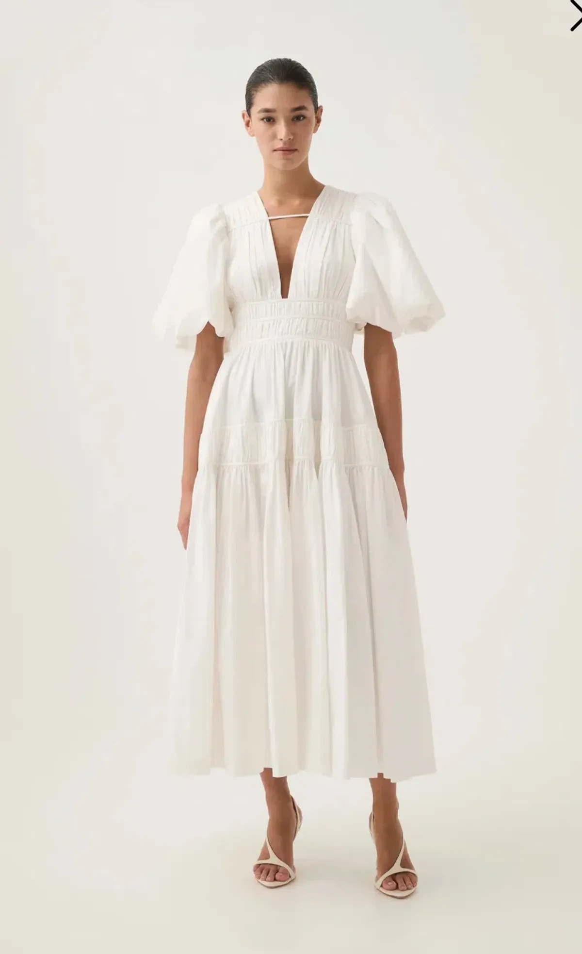 As New - AJE NEW - FALLINGWATER RUCHED WHITE MIDI DRESS Size:12 for rent on The Volte - main image