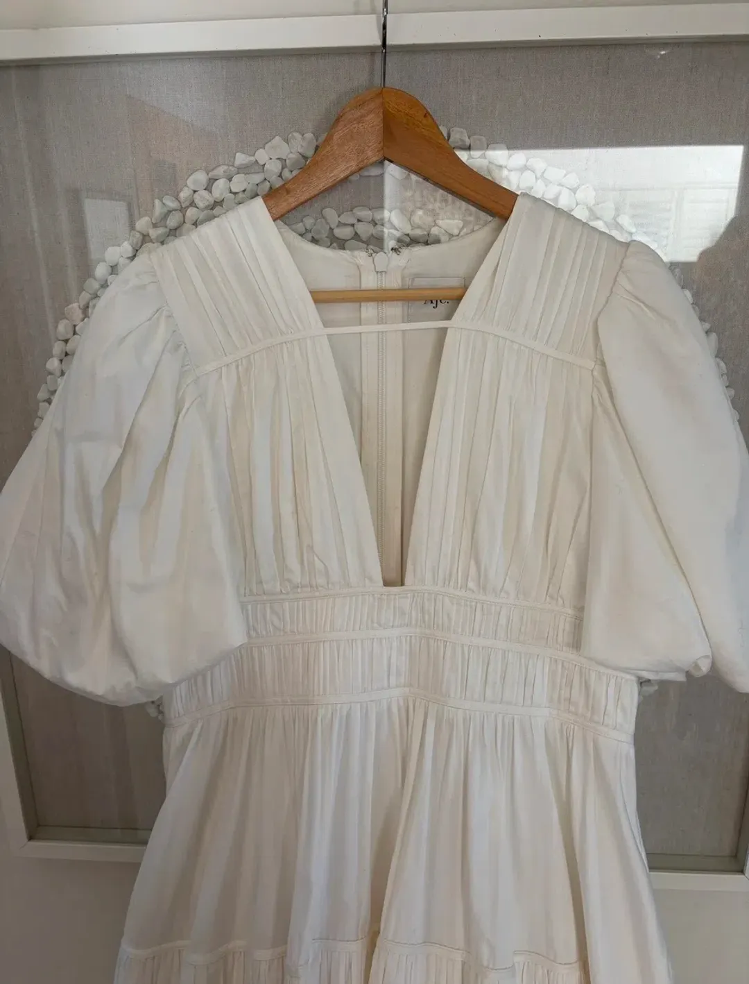 As New - AJE NEW - FALLINGWATER RUCHED WHITE MIDI DRESS Size:12 for rent on The Volte - main image