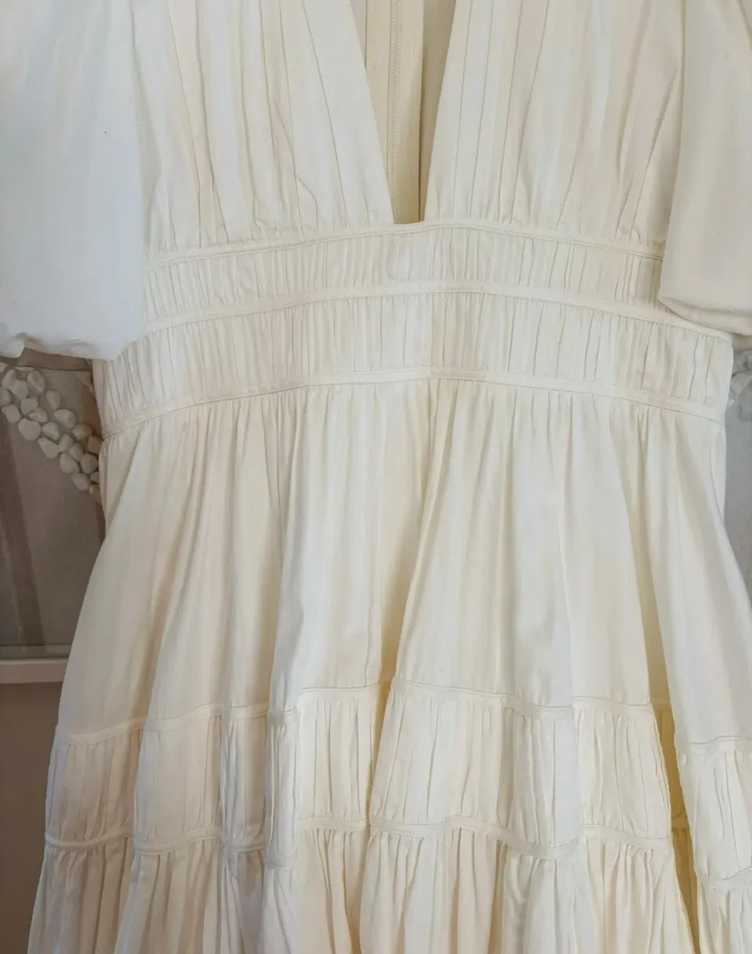 As New - AJE NEW - FALLINGWATER RUCHED WHITE MIDI DRESS Size:12 for rent on The Volte - main image