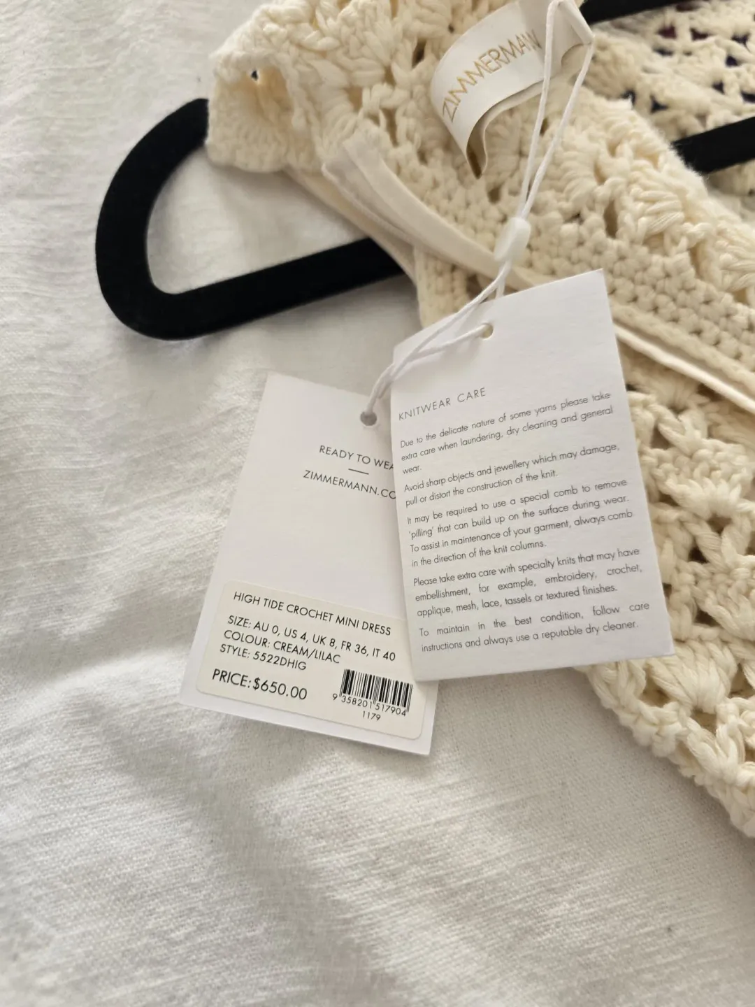 Zimmermann Style: High Tide Crochet Mini Dress Style number: 5522DHIG Colour: Cream / Lilac / Purple Material: 100% cotton crochet for rent on The Volte - main image