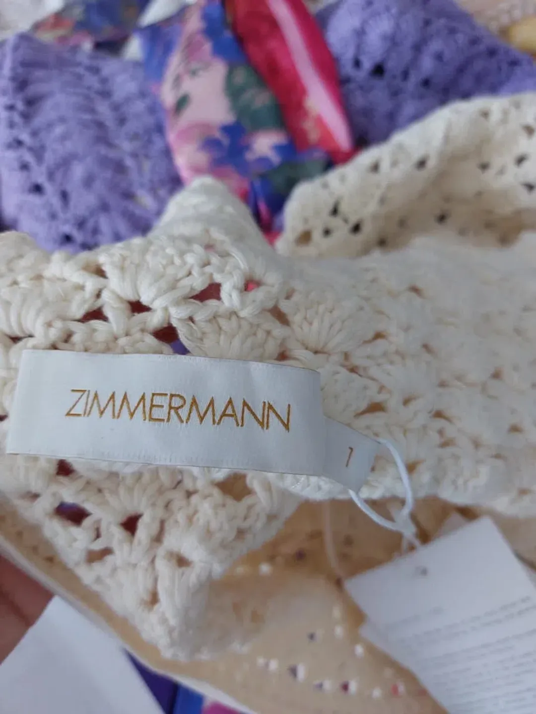 Zimmermann Style: High Tide Crochet Mini Dress Style number: 5522DHIG Colour: Cream / Lilac / Purple Material: 100% cotton crochet for rent on The Volte - main image