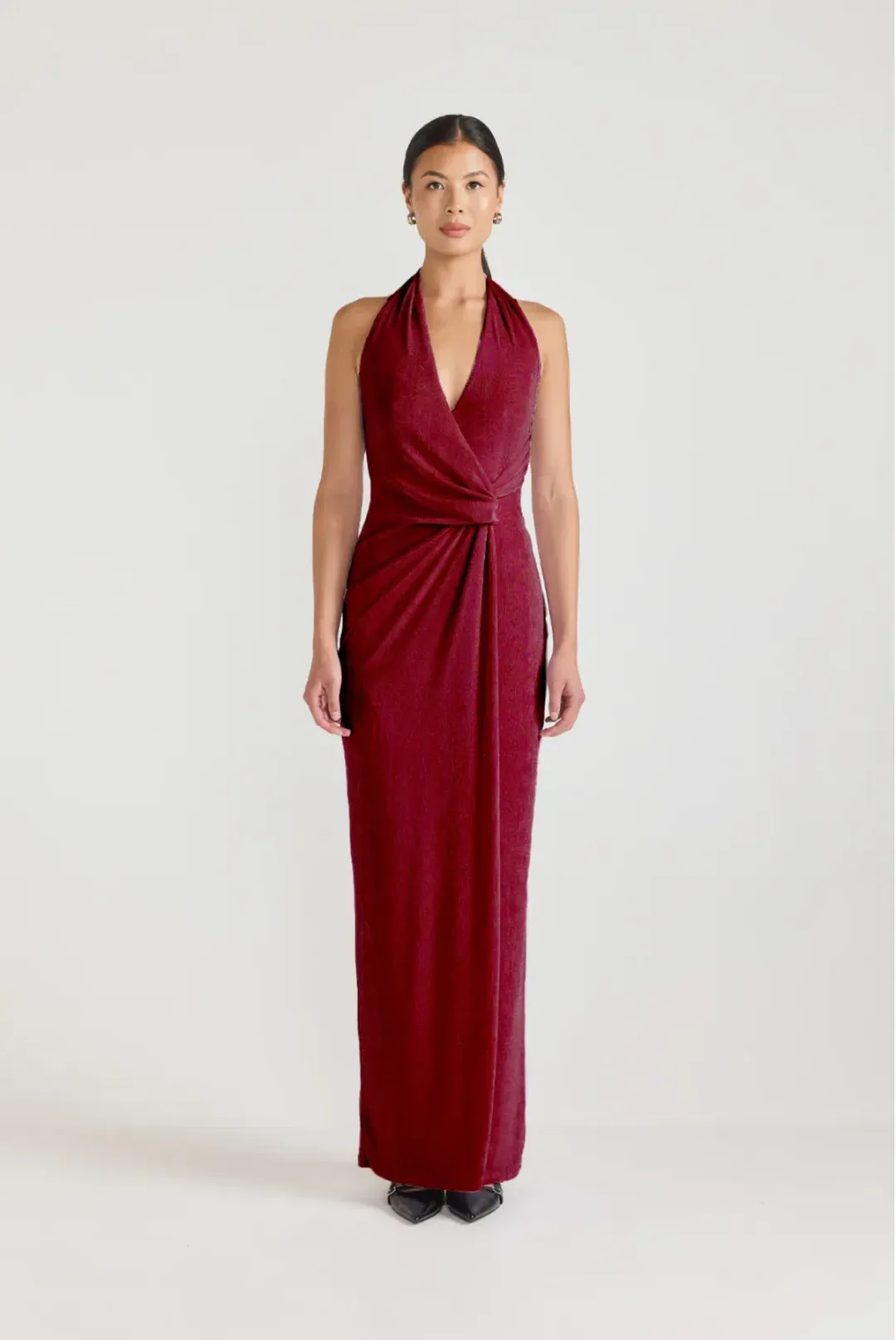 TOJHÀ Tamsin Halter Maxi Dress | Cherry Liqueur | Size 6 AU for rent on The Volte - main image